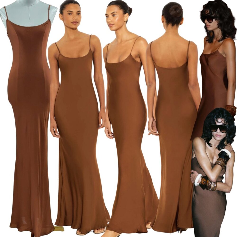 🆕 RAT & BOA 🧿 NWOT Aizza Spaghetti Tank Slip Dress, Chocolate Brown - Sz XXS